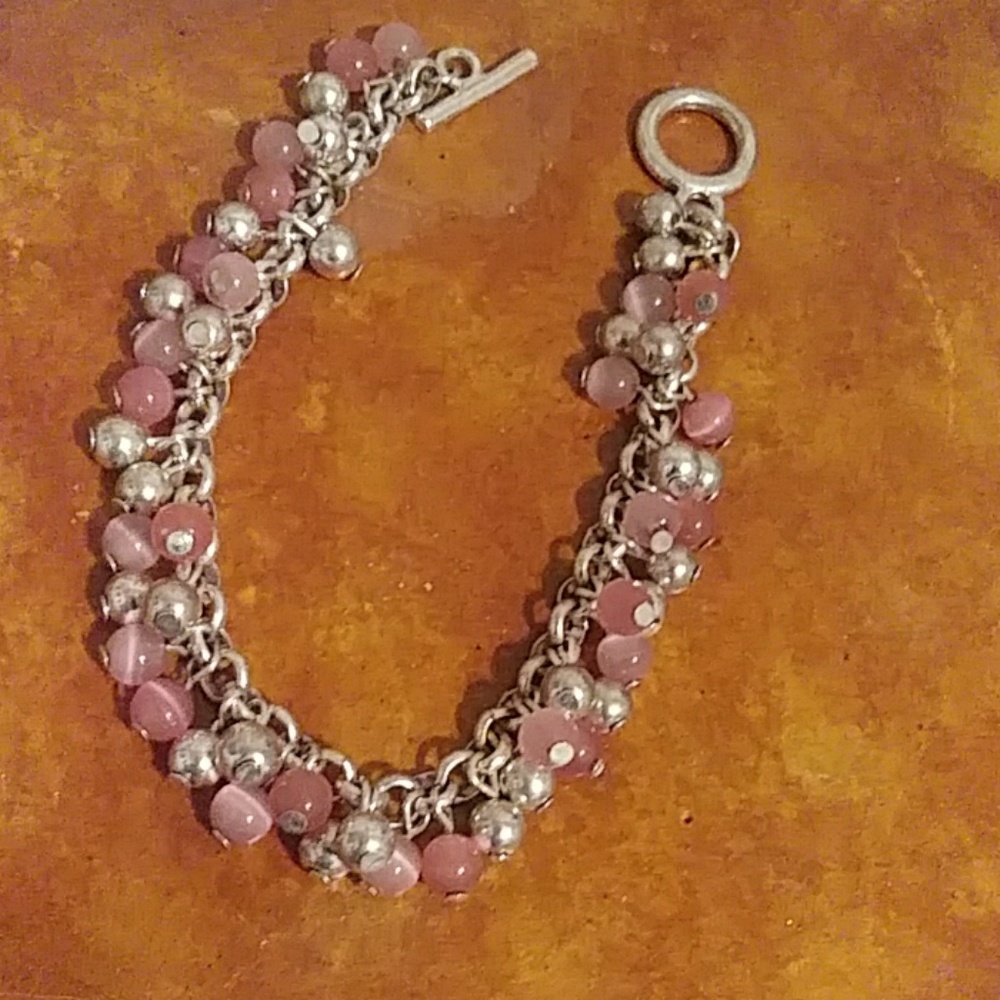 NWT SILVER AND PINK BEADED DANGLE BRACELET